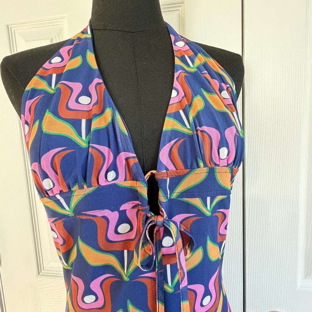 Dolls Kill Delia’s halter Maxi dress Y2K retro Psychedelic print women’s large - Picture 12 of 12